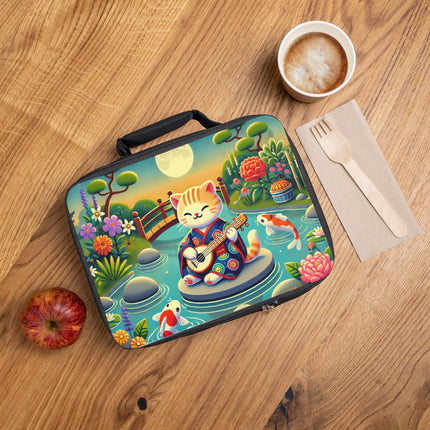 Melodic Kitten by the Koi Pond Lunch Bag – Whimsical Harmony & Pond Serenade