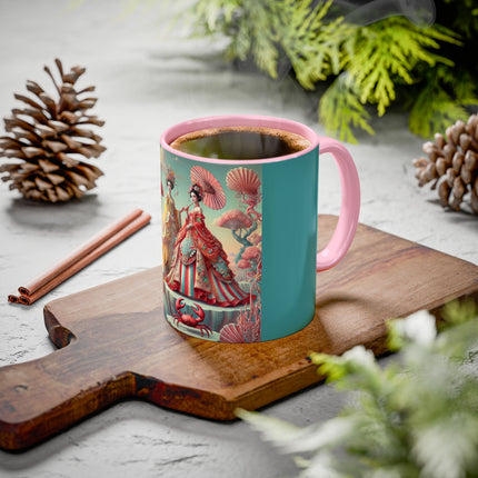 Cherry Blossom Courtesans & Crimson Crab Colorful Mug – Imperial Elegance & Playful Charm