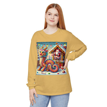 Playful Dragon's Christmas Unisex Garment-dyed Long Sleeve T-Shirt