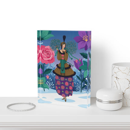 🌹❄️ The Holly Rose Of Winter Acrylic Art Block – Art Deco Christmas Garden