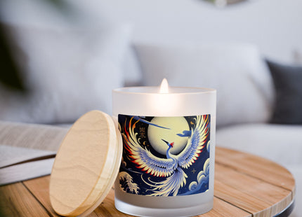 Majestic White Crane Frosted Glass Candle, 11oz