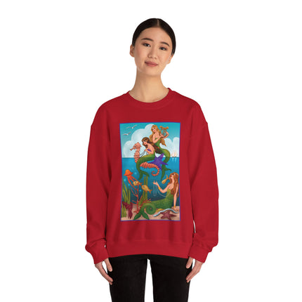 Three Mermaids with Strings of Pearls by Carlo Chiostri Heavy Blend™ Crewneck Sweatshirt