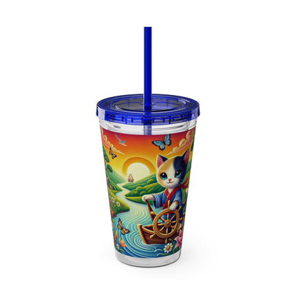 Sailor Kitten’s River Adventure Sunsplash Tumbler with Straw, 16oz