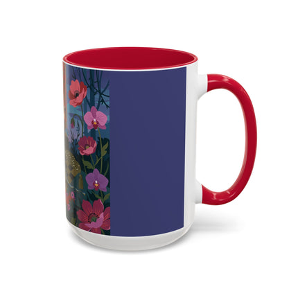 The Lady And The Midnight Birdcage Colorful Mugs – Art Deco Botanical Elegance