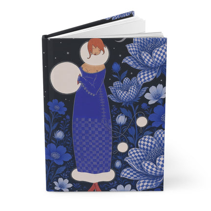 🌙💙 The Lady Of The Midnight Checkered Flower Garden Hardcover Journal – Art Deco Moonlit Elegance