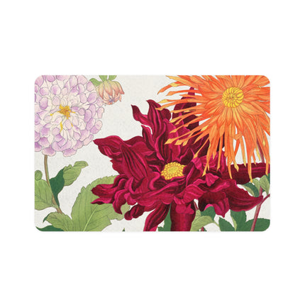 Vintage Dahlia Symphony Pet Food Mat – Crimson & Gold Bloom