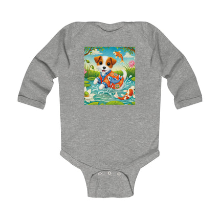 Koi Pond Puppy Baby Long Sleeve Bodysuit – Whimsical Koi & Kimono Design
