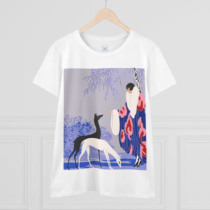 🦌🌸 The Lady Of The Graceful Deer Cotton Tee – Art Deco Garden Elegance