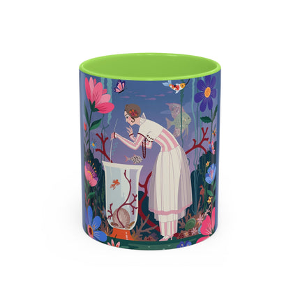 The Lady Of The Enchanted Aquarium Colorful Mugs – Art Deco Aquatic Elegance