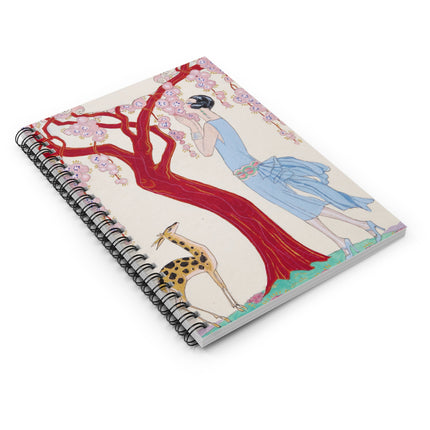Woman, Fawn, and Red Tree by George Barbier Spiral Notebook - Ruled Line