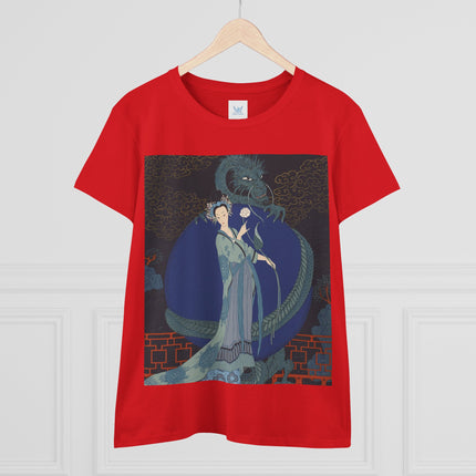 🐉🪷 The Lady Of The Lotus Dragon Cotton Tee – Art Deco Asian Fantasy