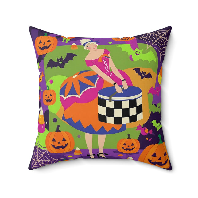 🍬🎃 The Lady Of Candy Corn Hollow Square Pillow – Colorful Halloween Charm