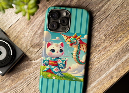 Geisha Kitten and the Dragon Kite Phone Cases