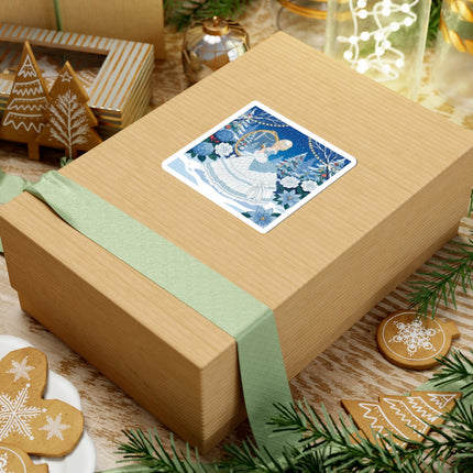 💙❄️ The Lady Of The Winter Looking Glass Kiss-Cut Sticker – Art Deco Christmas Fantasy