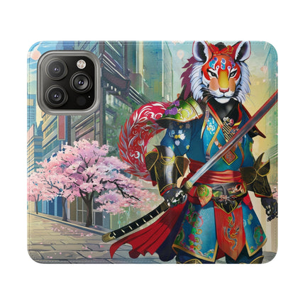 🦁🦊⚔️ Cyberpunk Lion Samurai Flip Case – Futuristic Honor & Kitsune Spirit