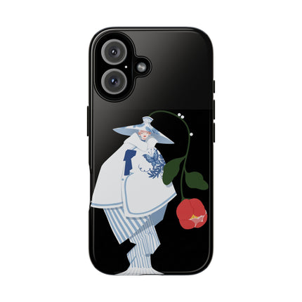Blue & White Porcelain Geisha Phone Case – Elegant Mystery & Floral Grace
