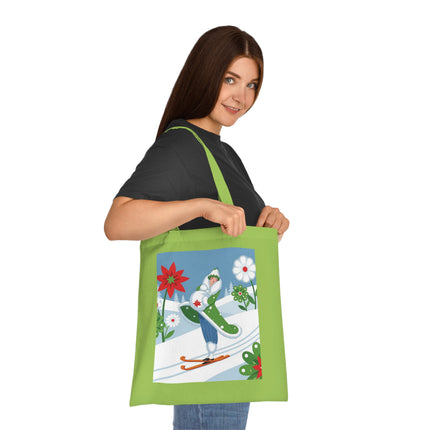🎿🌺 The Winter Garden Skier Cotton Tote Bag – Colorful Winter Adventure