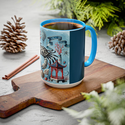 Spotted Crab & Pagoda Colorful Mug – Mystical Ocean & Asian Harmony