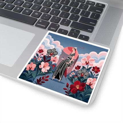 🌸🖤 The Striped Orchid Promenade Kiss-Cut Stickers – Art Deco Floral Fashion