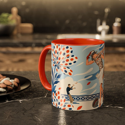 🌼🧡 The Polka Dot Wind Dancer Colorful Mug – Art Deco Fashion Whimsy