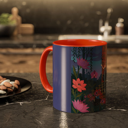 The Lady And The Midnight Birdcage Colorful Mugs – Art Deco Botanical Elegance