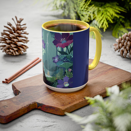 The Lady Of The Moonlit Fountain Colorful Mugs – Art Deco Botanical Serenity
