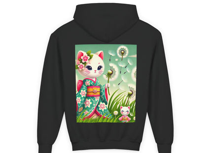 Geisha Kitten and the Dandelion Wish Youth Heavy Blend Hooded Sweatshirt