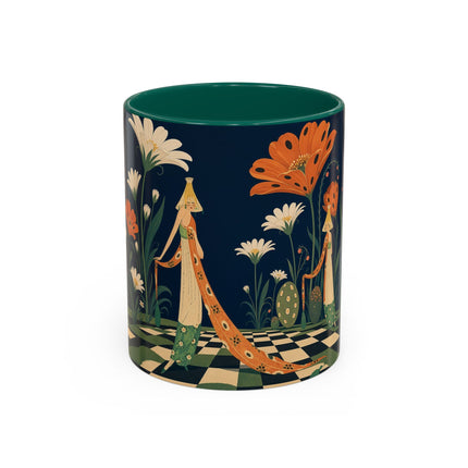 🌼🧡 The Midnight Floral Masquerade Colorful Mug – Art Deco Fashion Fantasy