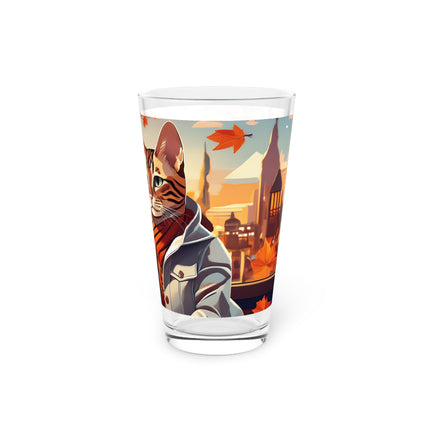 Bengal Cat at a Cozy Autumn Café Glass, 16oz