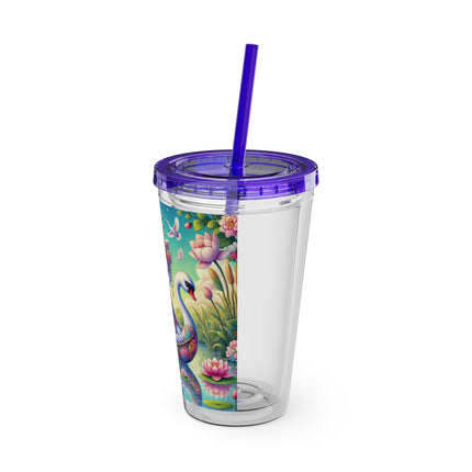 Geisha Kitten’s River Voyage Sunsplash Tumbler with Straw, 16oz