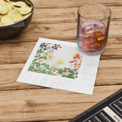 Aquilegia Flower by Tanigami Kônan White Coined Napkins