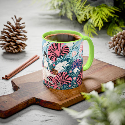 🌸🦋 The Enchanted Pink Blossom Retreat Colorful Mug – Art Deco Floral Whimsy