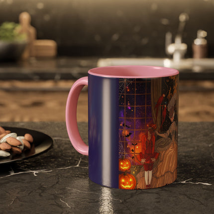 🌙🎃 The Moonlit Parlor Masquerade Colorful Mug – Elegant Halloween Romance