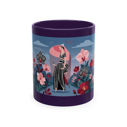 🖤🌸 The Lady Of The Striped Orchid Garden Ceramic Mug – Art Deco Fashion Elegance