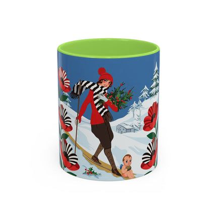 🎿🎄 The Christmas Holly Skier Colorful Mug – Whimsical Holiday Fantasy