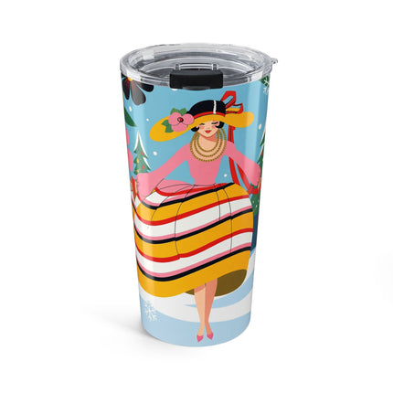 🎁🌸 The Lady Of The Striped Christmas Garden Tumbler – Art Deco Holiday Fantasy