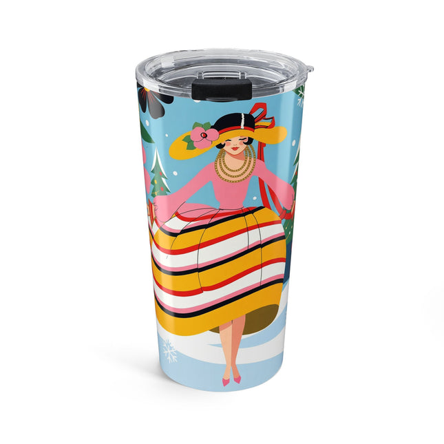 🎁🌸 The Lady Of The Striped Christmas Garden Tumbler – Art Deco Holiday Fantasy