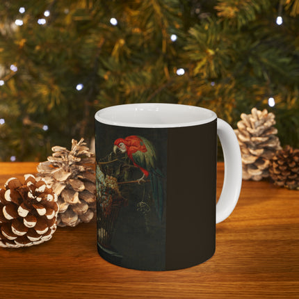 Still Life of a Basket of Fruit with a Parrot by Adriaen van Utrecht 11 oz Ceramic Mug