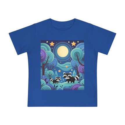 Enchanted Nighttime Raccoons Baby T-Shirt – A Magical Forest Adventure