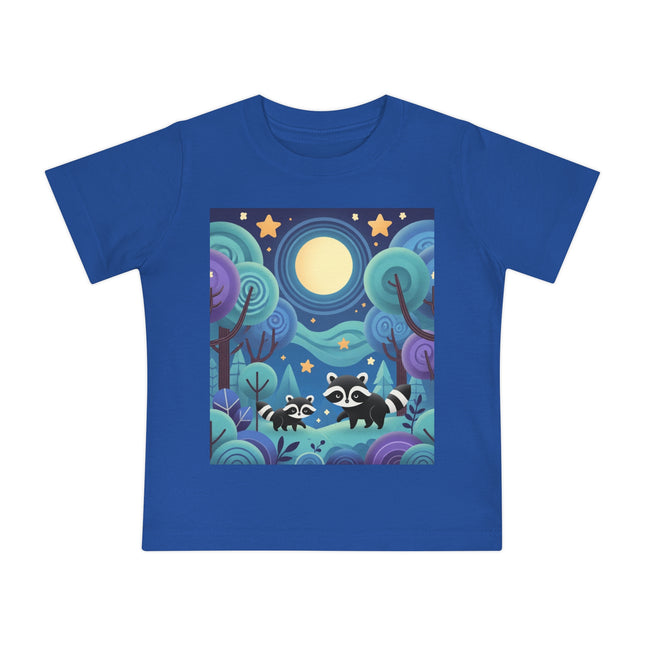 Enchanted Nighttime Raccoons Baby T-Shirt – A Magical Forest Adventure