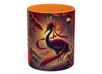 Regal Crimson Crane in the Autumn Mist Colorful Mugs (11oz, 15oz)
