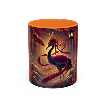 Regal Crimson Crane in the Autumn Mist Colorful Mugs (11oz, 15oz)
