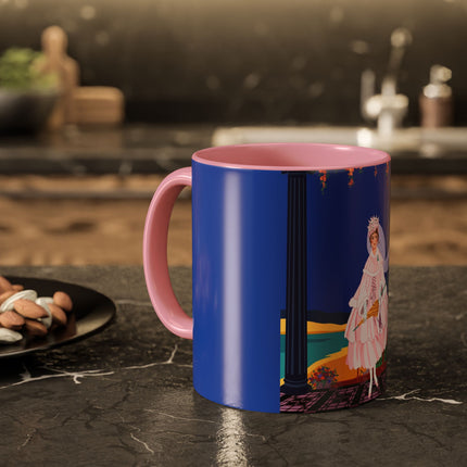 The Moonlit Promenade Colorful Mug (11oz, 15oz) – Blush Elegance, Coastal Romance & Art Deco Style