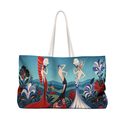 🌹💙 The Grand Floral Fashion Parade Weekender Bag – Art Deco Fashion Elegance