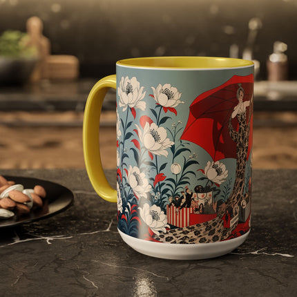 ❤️🌺 The Scarlet Parasol Spectacle Colorful Mug – Art Deco Fashion Elegance
