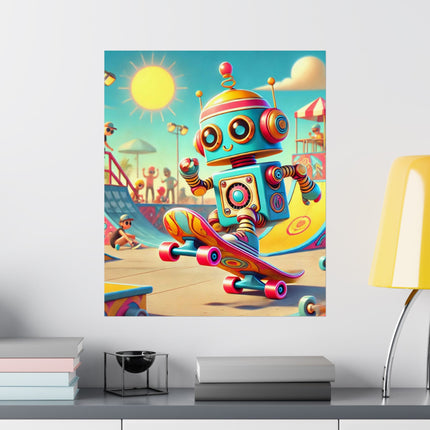 🛹🤖 The Skate Park Robot Matte Vertical Poster – Action, Energy & Retro Fun