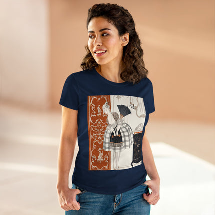 🪭🖤 The Lady With The Black Fan Cotton Tee – Art Deco Fashion Illustration