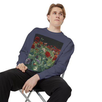 Poppies (A Study of Poppies for Carnation, Lily, Lily, Rose) by John Singer Sargent Unisex Garment-Dyed Sweatshirt