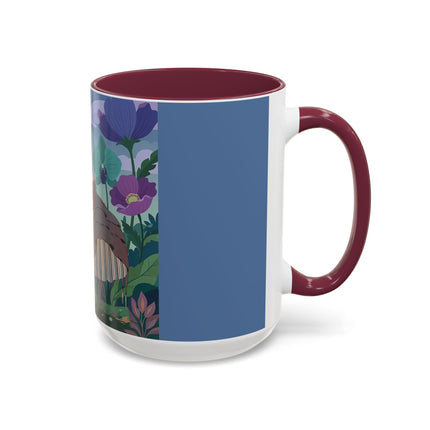 The Lady And The Enchanted Heron Colorful Mugs – Art Deco Botanical Elegance