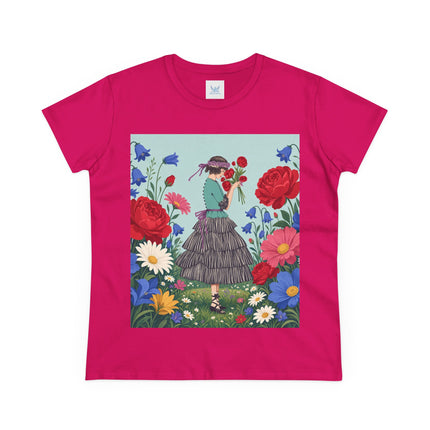 🌹💙 The Rose Bouquet Promenade Cotton Tee – Art Deco Floral Whimsy